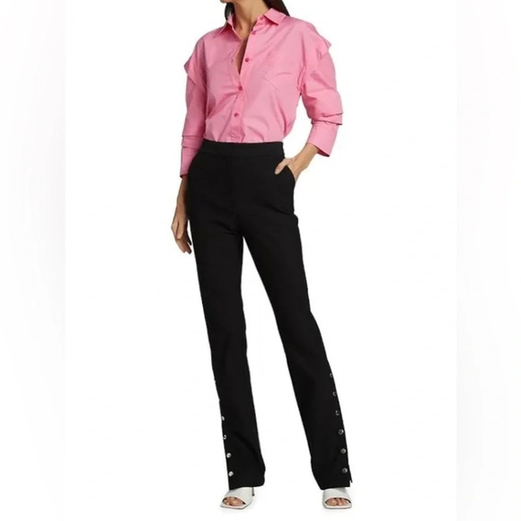 NWT Derek Lam 10 Crosby Tesse Snap Leg Flared Pants in Black size 4 - Picture 1 of 11